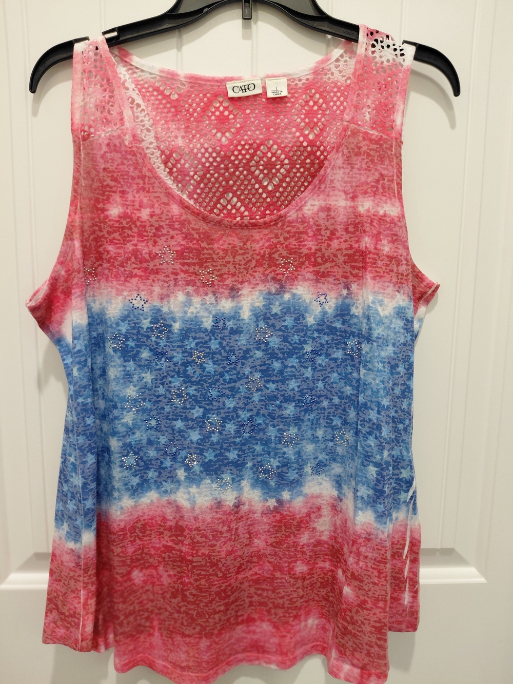 Cato Pink Blue & White Tie-Dye Rhinestone Tank